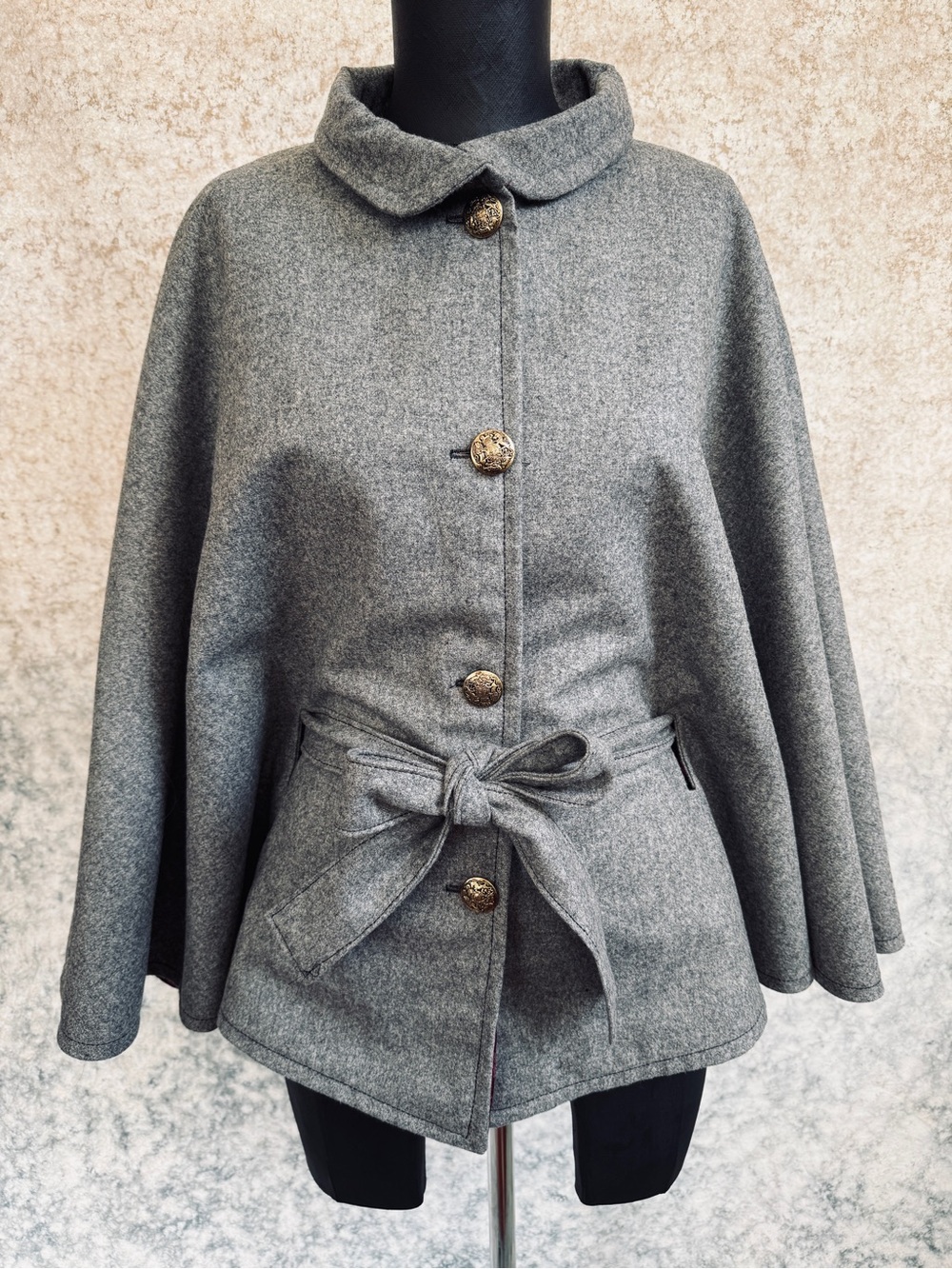 Handmade Wool Belted Batwing Cape - Adjustable Size